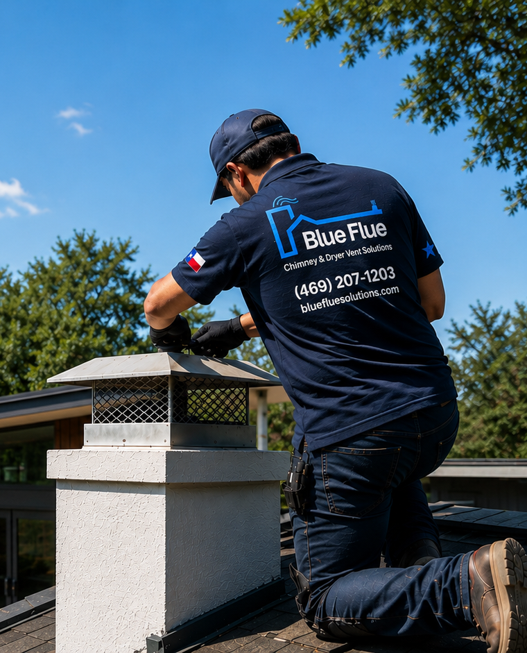 Professional chimney service technician at work in Texas